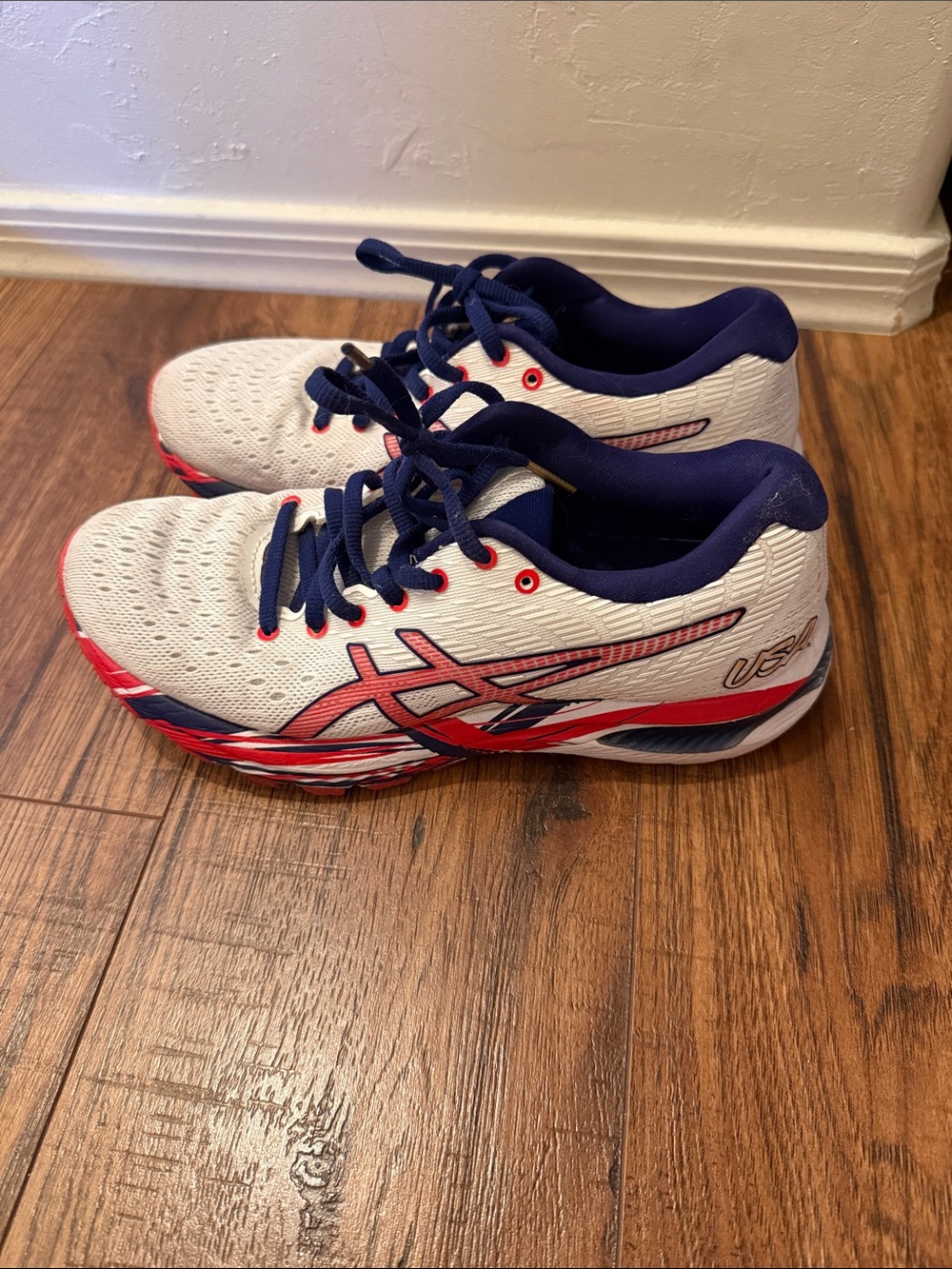 Asics Kids White Navy and Red Performance Sneakers